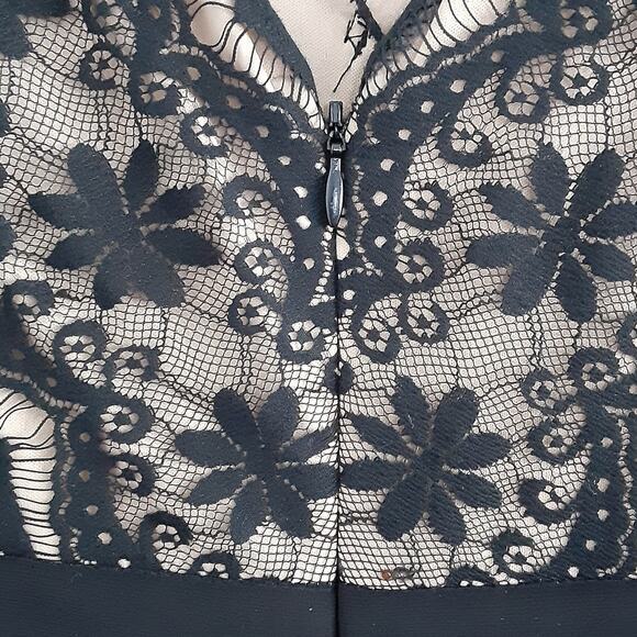 Adrianna Papell Black Lace Cocktail Dress Tiered Mini Dress Womens 16 Wedding - Picture 5 of 9